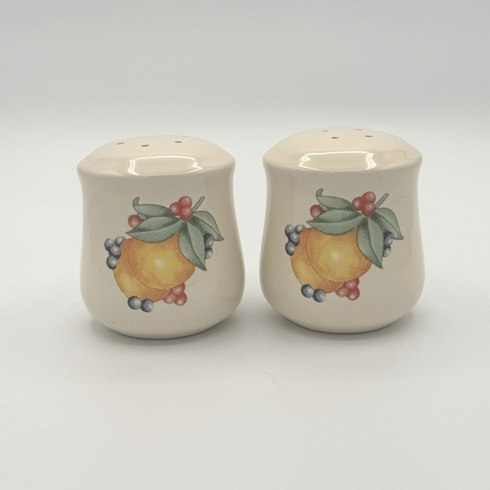 Corelle Abundance Salt Pepper Shakers Set Fruit Pattern No Stoppers Vintage